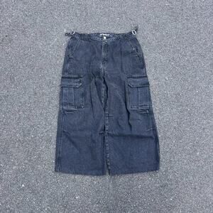 Massive Baggy Black Cargo Denim Jeans Size 34x26 Y2K Streetwear Pants